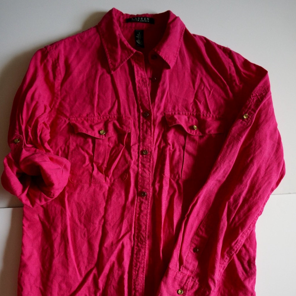 Lauren Ralph Lauren 100%linen pink button down